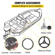 VEVOR Outboard Steering System 13\' Outboard Rotary Steering System 13 Feet Boat Steering Cable with 13\" Wheel Durable Marine Steering System