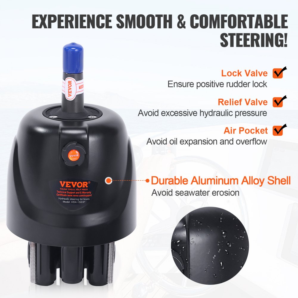 VEVOR 150HP Helm Hydraulic Outboard Steering Pump HH4314-3 Hydraulic Marine Steering Helm HH4314-3