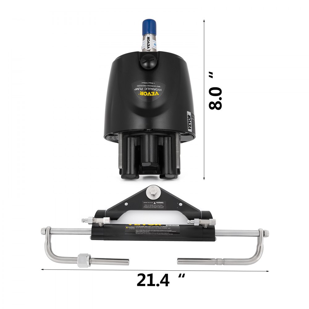 VEVOR Hydraulic Outboard Steering Kit, 150HP, Marine Boat Hydraulic Steering System, with Helm Pump Two-Way Lock Cylinder and 20 Feet Hydraulic Steering Hose, for Single Station Single-Engine Boats