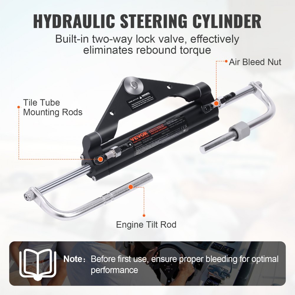VEVOR Hydraulic Outboard Steering Kit, 112 kW(150HP), Marine Boat Hydraulic Steering System, with Helm Pump Two-Way Lock Cylinder and 6.1 m(20 Feet) Hydraulic Steering Hose, for Single Station Single-Engine Boats