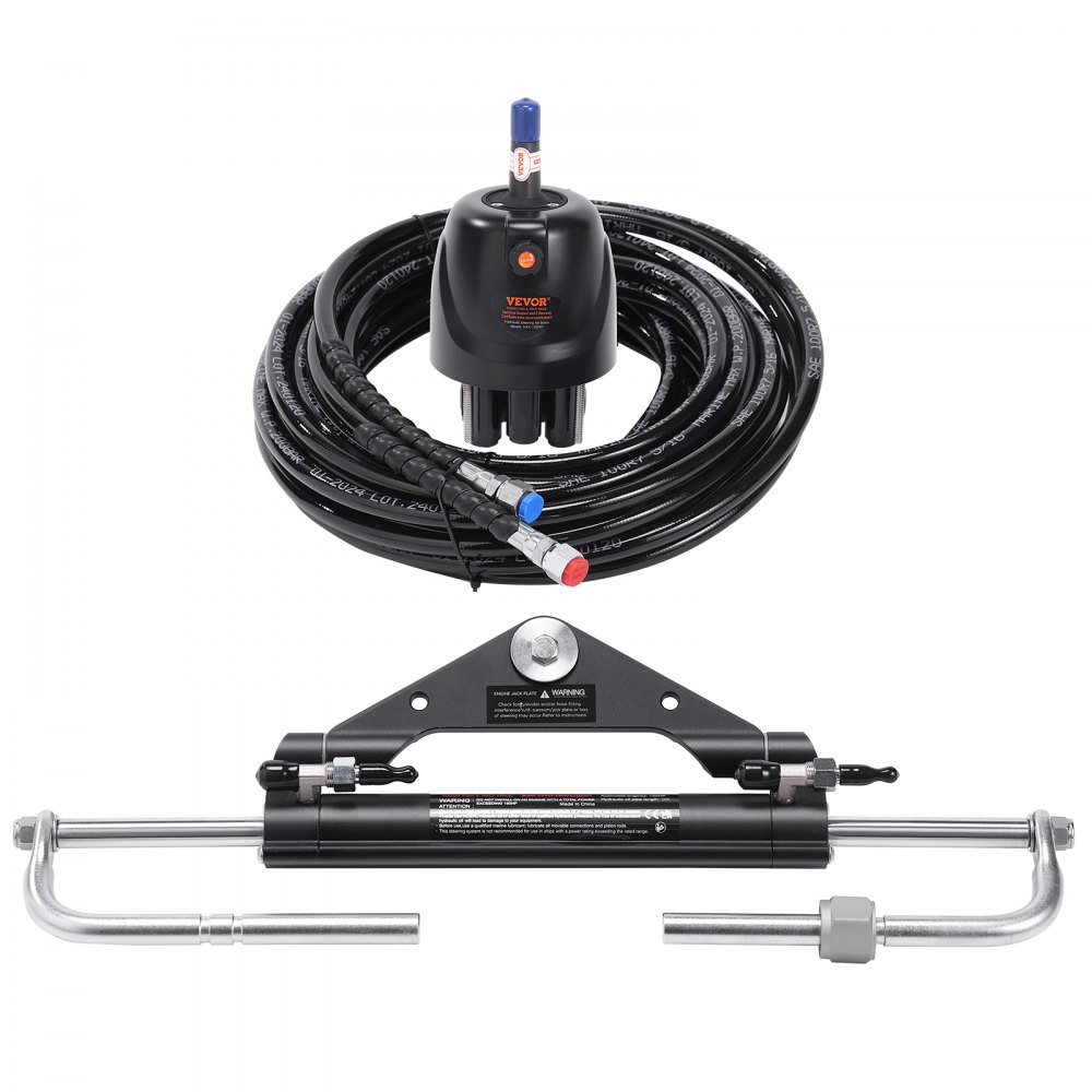 VEVOR Hydraulic Outboard Steering Kit, 112 kW(150HP), Marine Boat Hydraulic Steering System, with Helm Pump Two-Way Lock Cylinder and 6.1 m(20 Feet) Hydraulic Steering Hose, for Single Station Single-Engine Boats