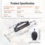 VEVOR hydraulic outboard steering kit specs with dimensions and technical details displayed.