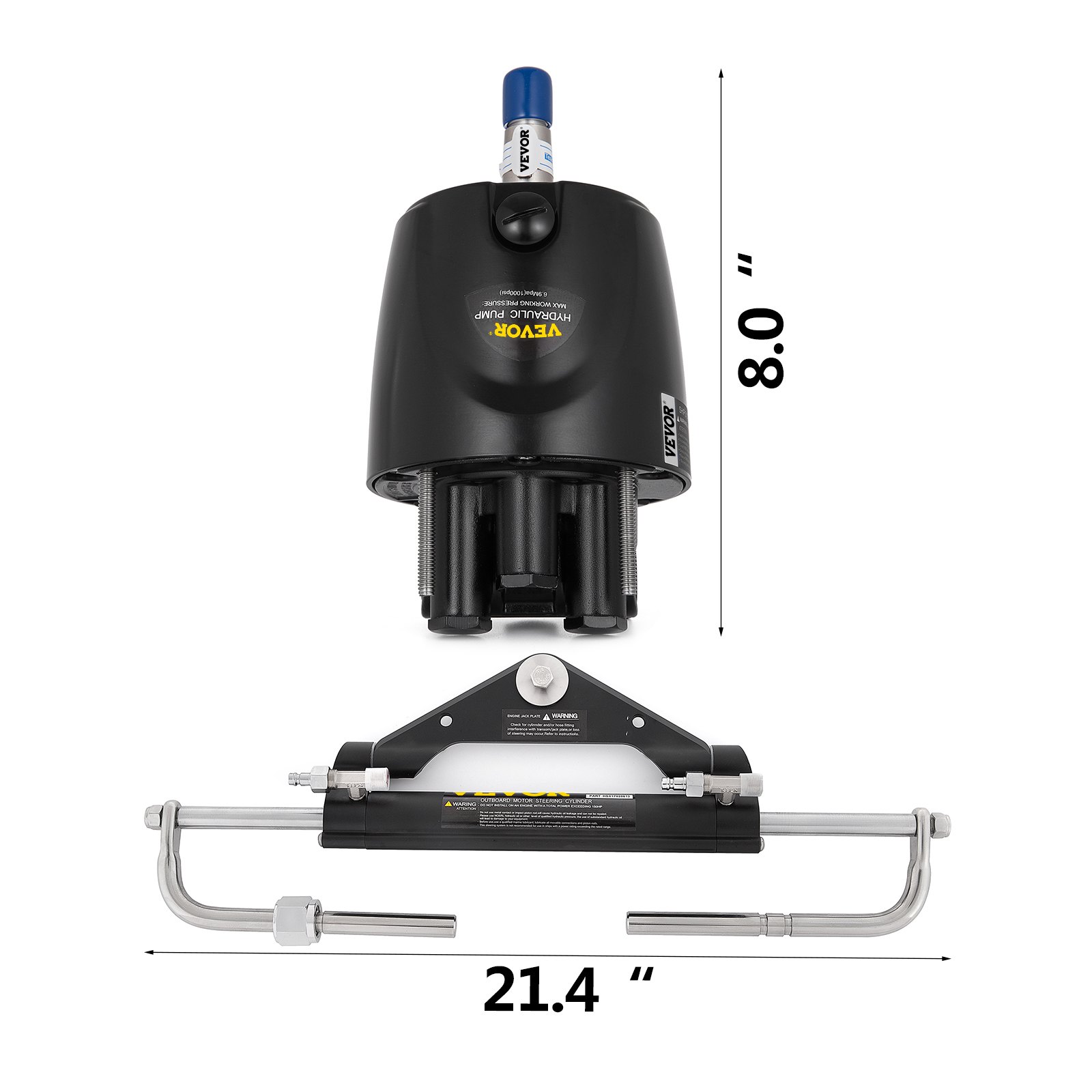 VEVOR Hydraulic Outboard Steering Kit, 150HP, Marine Boat Hydraulic Steering System, with Helm Pump Two-Way Lock Cylinder and 20 Feet Hydraulic Steering Hose, for Single Station Single-Engine Boats