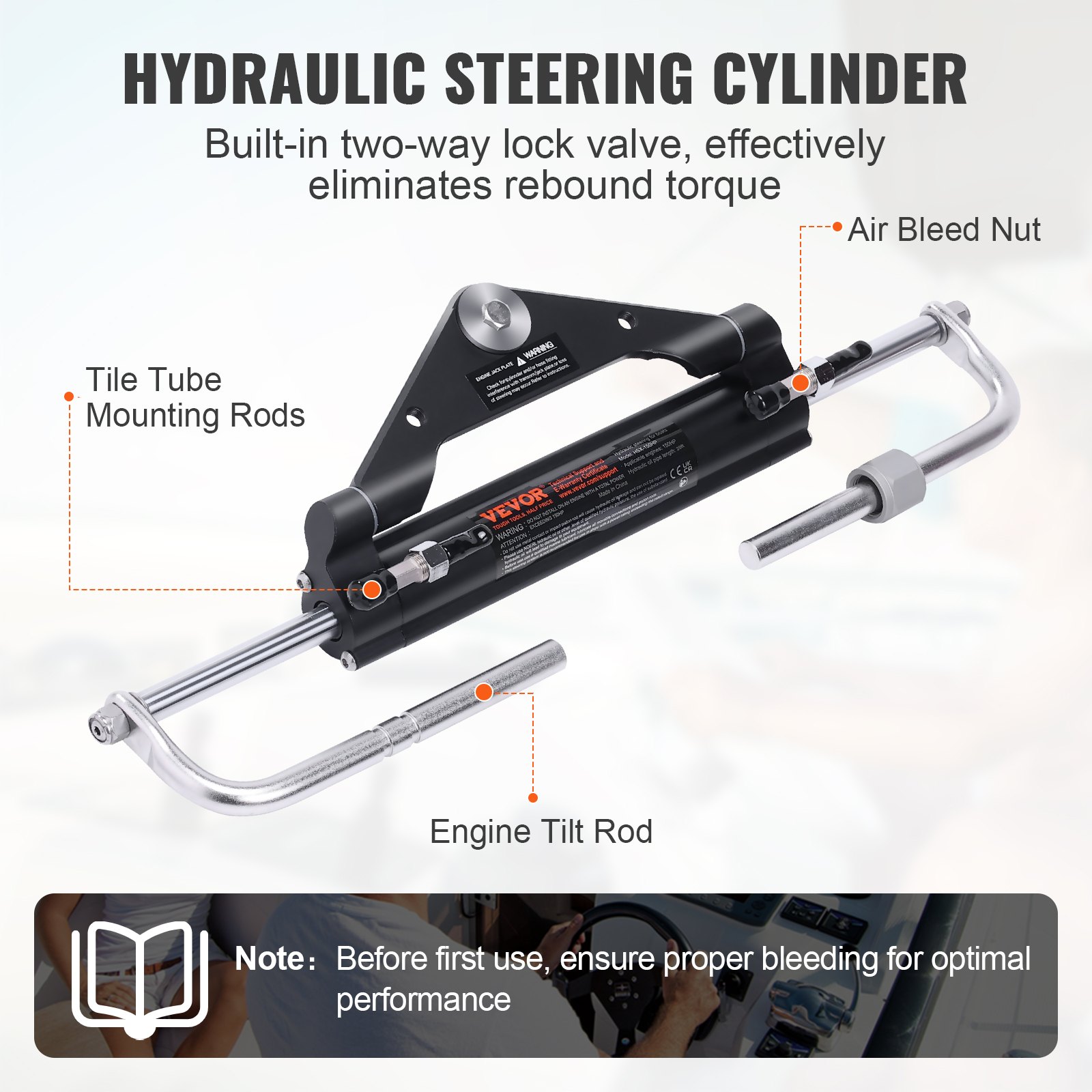 VEVOR Hydraulic Outboard Steering Kit, 112 kW(150HP), Marine Boat Hydraulic Steering System, with Helm Pump Two-Way Lock Cylinder and 6.1 m(20 Feet) Hydraulic Steering Hose, for Single Station Single-Engine Boats