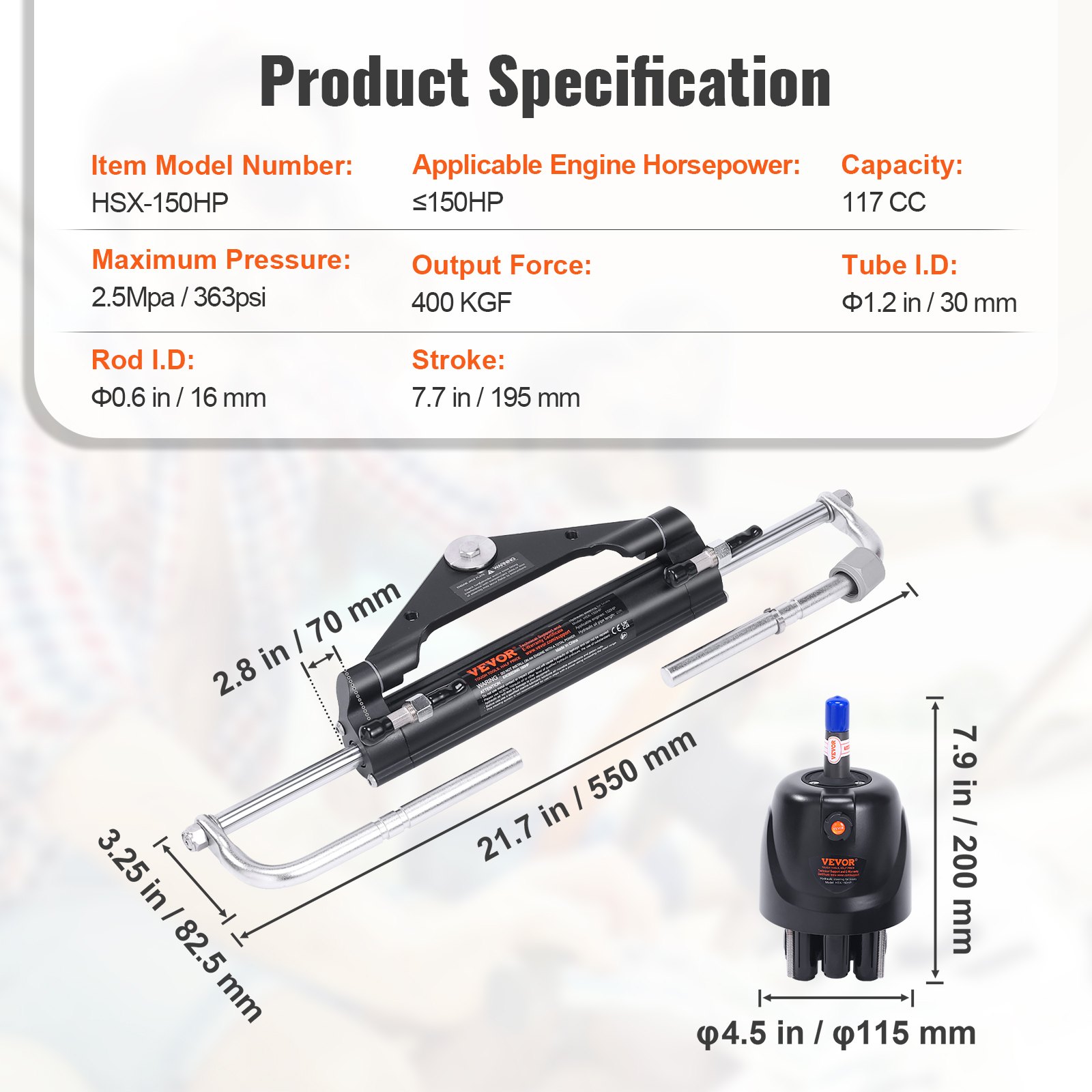 VEVOR Hydraulic Outboard Steering Kit, 112 kW(150HP), Marine Boat Hydraulic Steering System, with Helm Pump Two-Way Lock Cylinder and 6.1 m(20 Feet) Hydraulic Steering Hose, for Single Station Single-Engine Boats