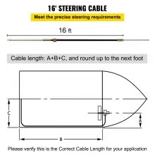 VEVOR Outboard Steering System 16' Outboard Steering Kit 16 Feet Boat Steering Cable with 13" Wheel Durable Marine Steering System