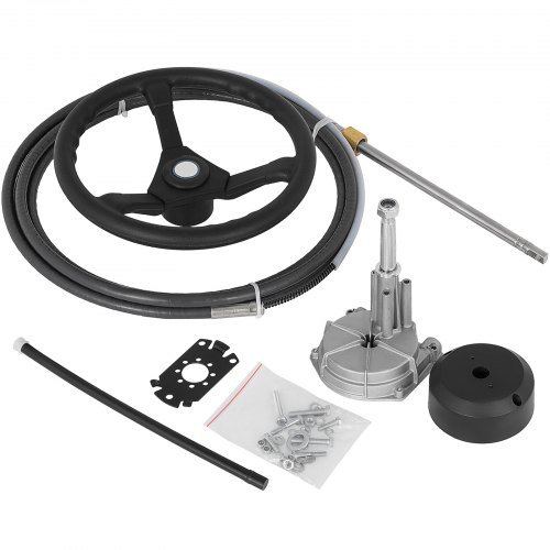 VEVOR Boat Steering Cable 8f eet Quick Connect Rotary Steering System 8' Outboard Steering Cable with 13'' Boat Wheel