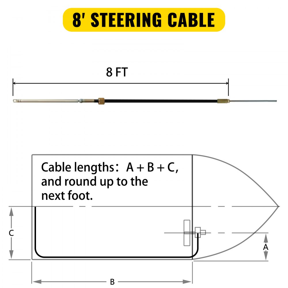 VEVOR Boat Steering Cable 8f eet Quick Connect Rotary Steering System 8' Outboard Steering Cable with 13'' Boat Wheel