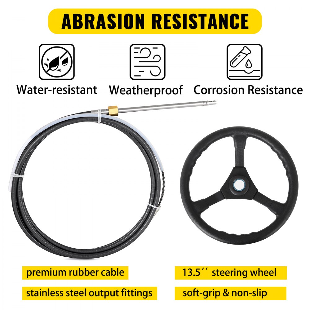 VEVOR Boat Steering Cable 8f eet Quick Connect Rotary Steering System 8' Outboard Steering Cable with 13'' Boat Wheel