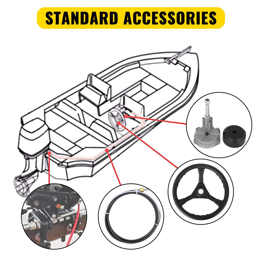 VEVOR Boat Steering Cable 8f eet Quick Connect Rotary Steering System 8' Outboard Steering Cable with 13'' Boat Wheel