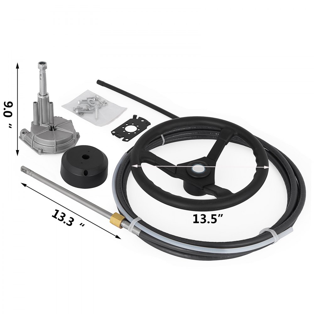 VEVOR Boat Steering Cable 8f eet Quick Connect Rotary Steering System 8' Outboard Steering Cable with 13'' Boat Wheel