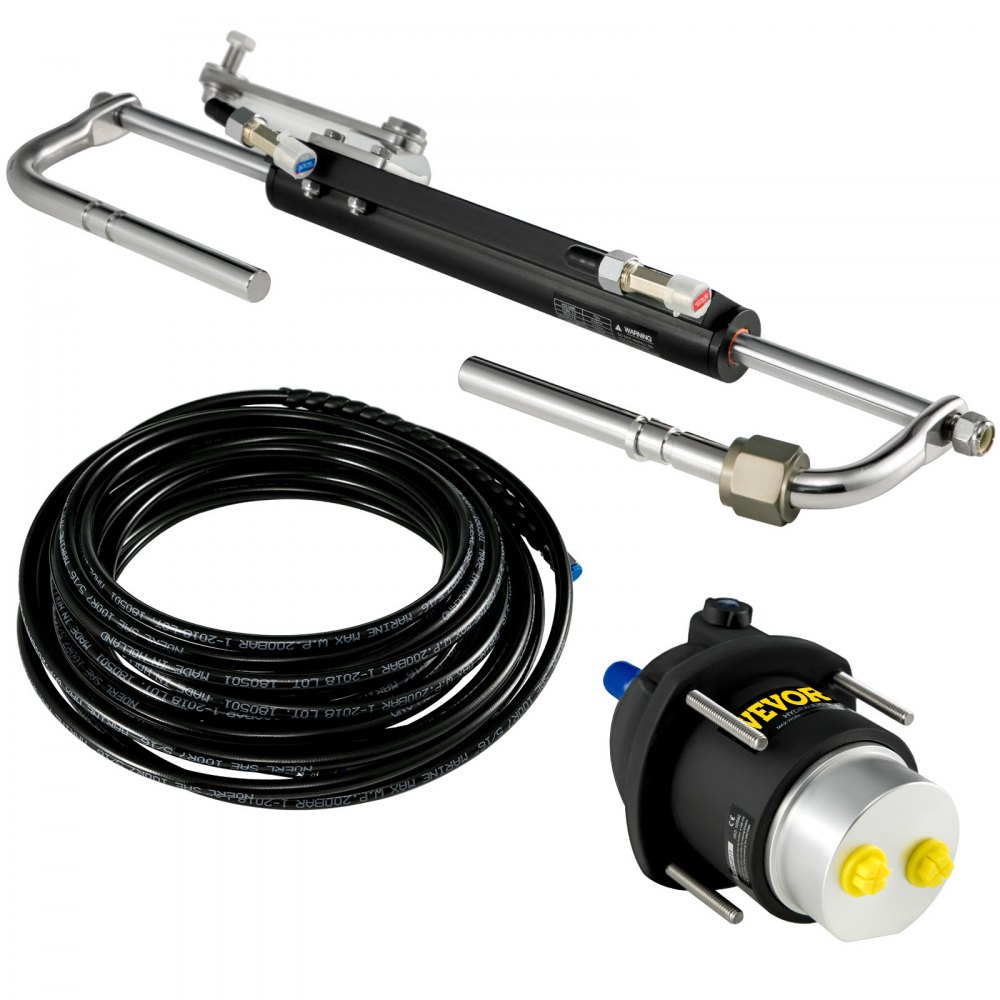 VEVOR Hydraulic Outboard Steering Kit, 90HP, Marine Boat Hydraulic Steering System, with Helm Pump Two-Way Lock Cylinder and 20 Feet Hydraulic Steering Hose, for Single Station Single-Engine Boats