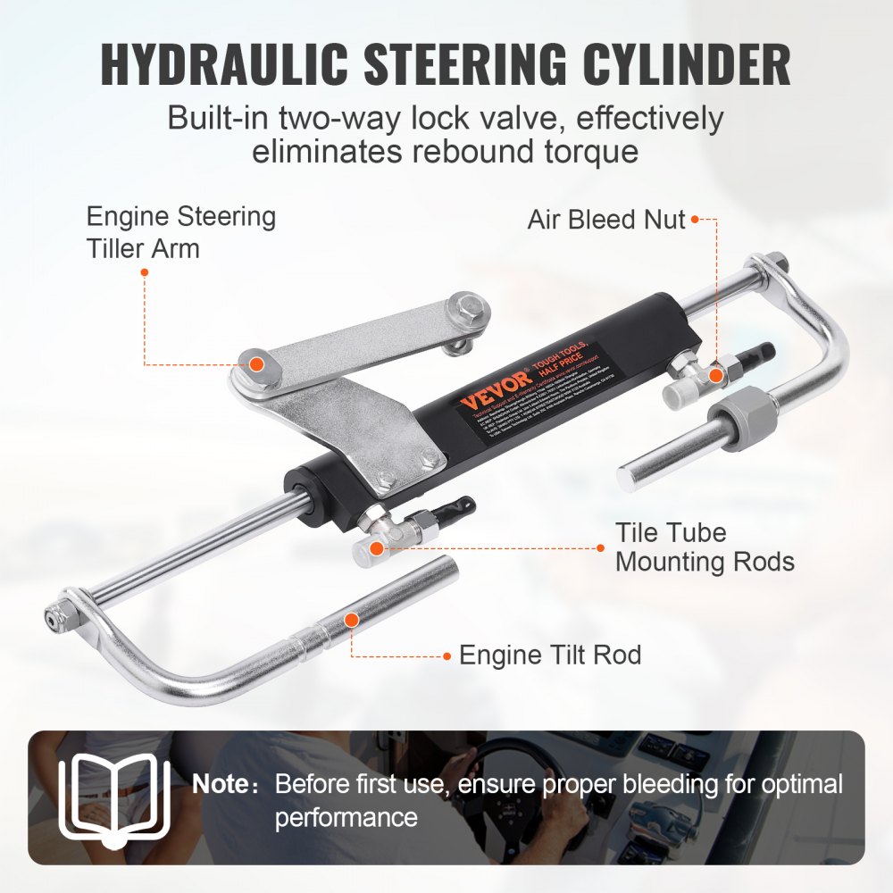 VEVOR Hydraulic Outboard Steering Kit, 90HP, Marine Boat Hydraulic Steering System, with Helm Pump Two-Way Lock Cylinder and 20 Feet Hydraulic Steering Hose, for Single Station Single-Engine Boats