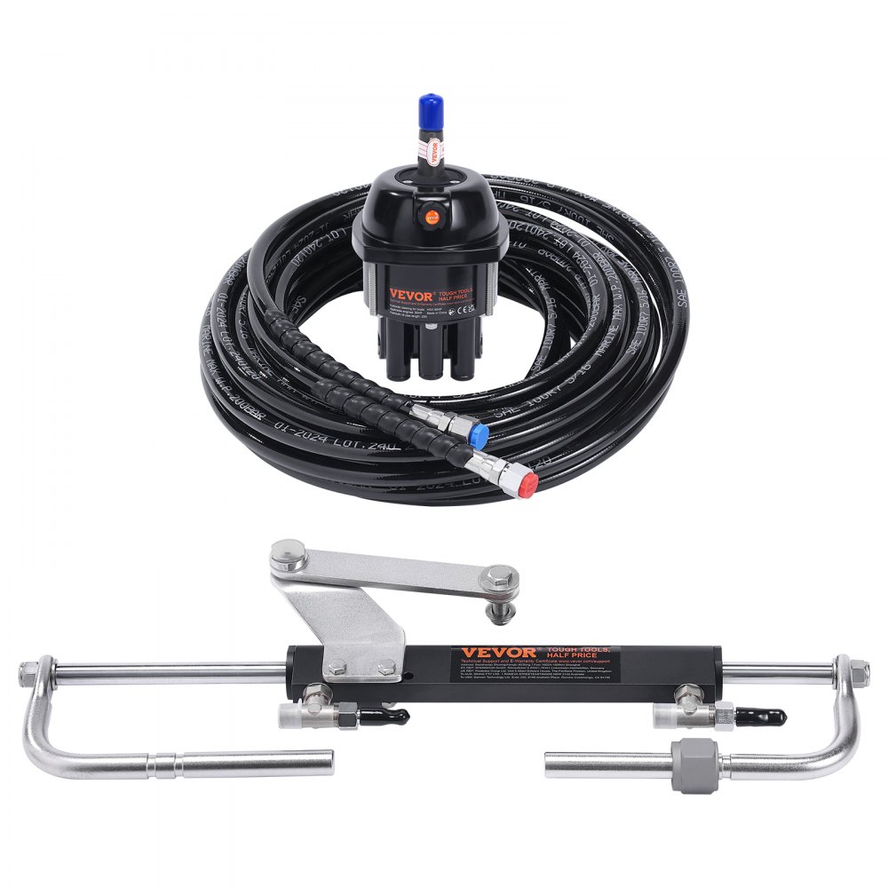 VEVOR Hydraulic Outboard Steering Kit, 90HP, Marine Boat Hydraulic Steering System, with Helm Pump Two-Way Lock Cylinder and 20 Feet Hydraulic Steering Hose, for Single Station Single-Engine Boats