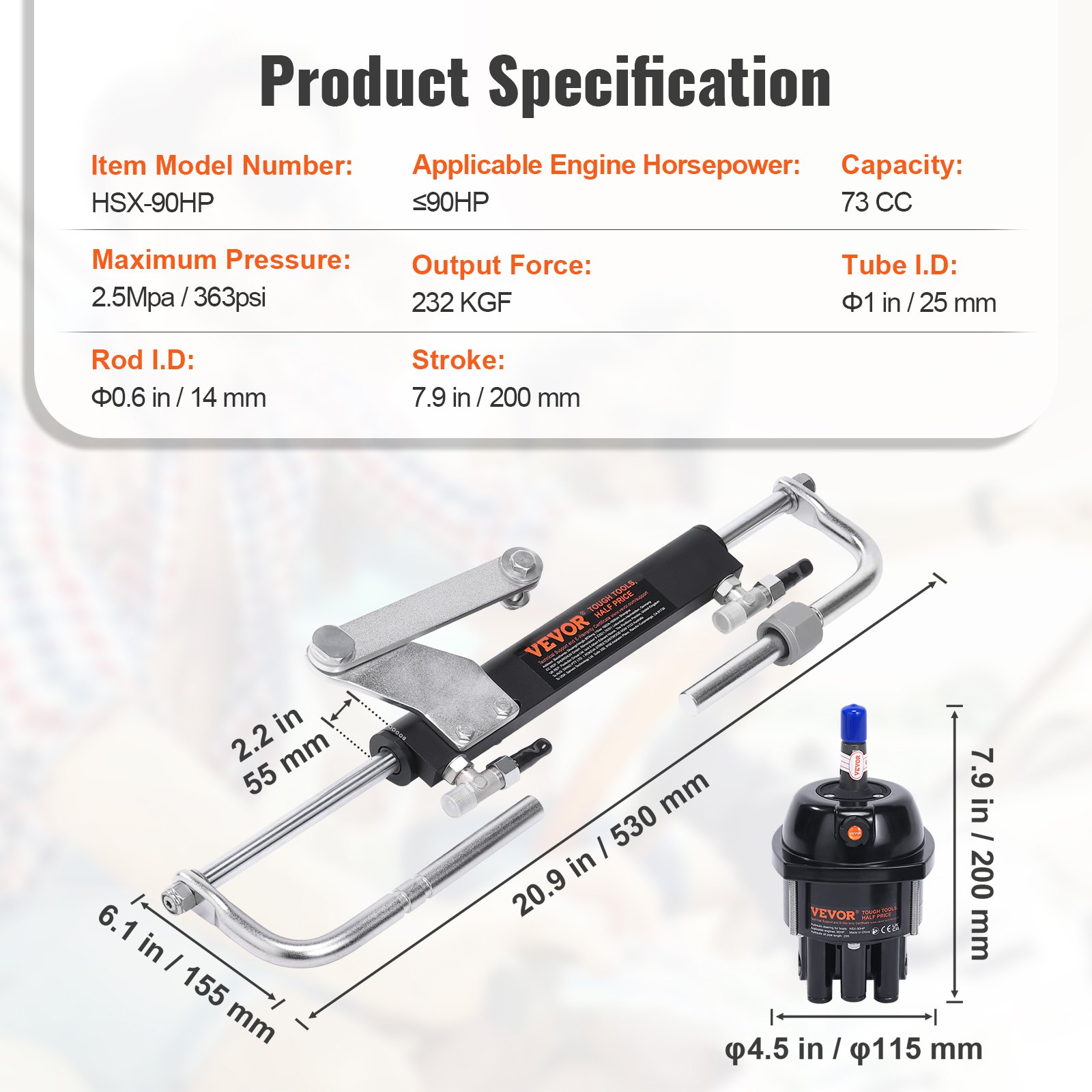 VEVOR Hydraulic Outboard Steering Kit, 90HP, Marine Boat Hydraulic Steering System, with Helm Pump Two-Way Lock Cylinder and 20 Feet Hydraulic Steering Hose, for Single Station Single-Engine Boats