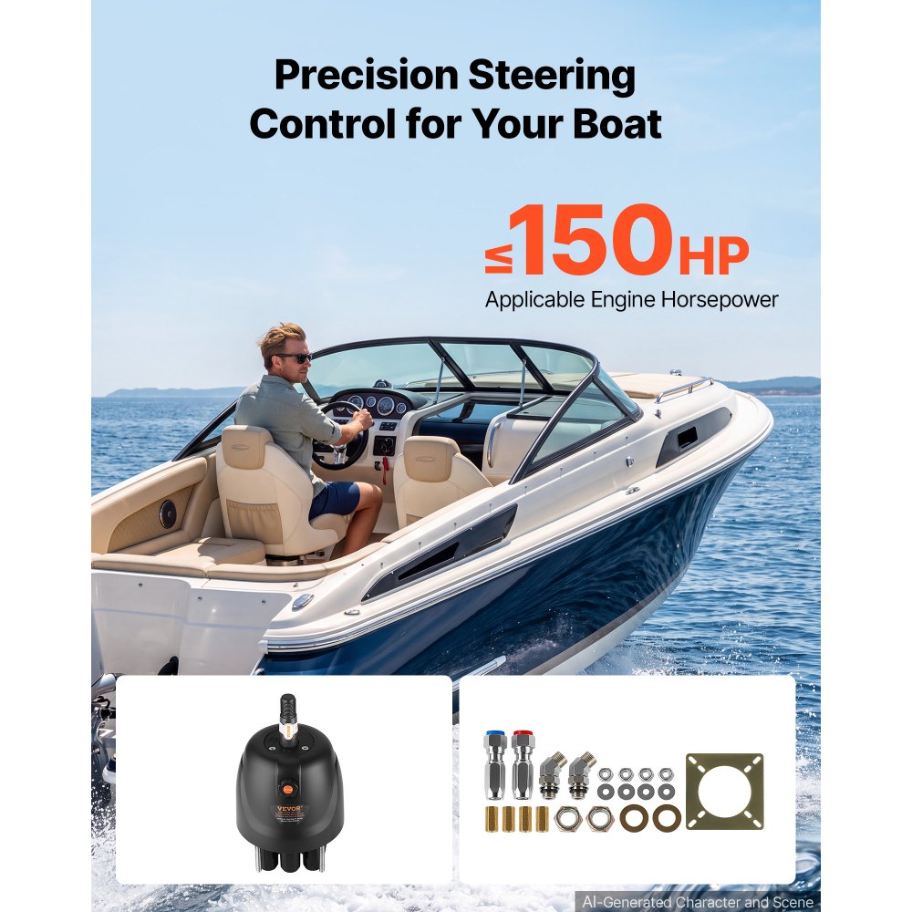 VEVOR Hydraulic Steering Helm Pump 150 HP Outboard Hydraulic Pump for Boats, Marine Boat Steering System, 2.5 MPa Max Work Pressure, Aluminum Alloy Housing, Built-in Lock Valve, Replaceable Shaft Seal