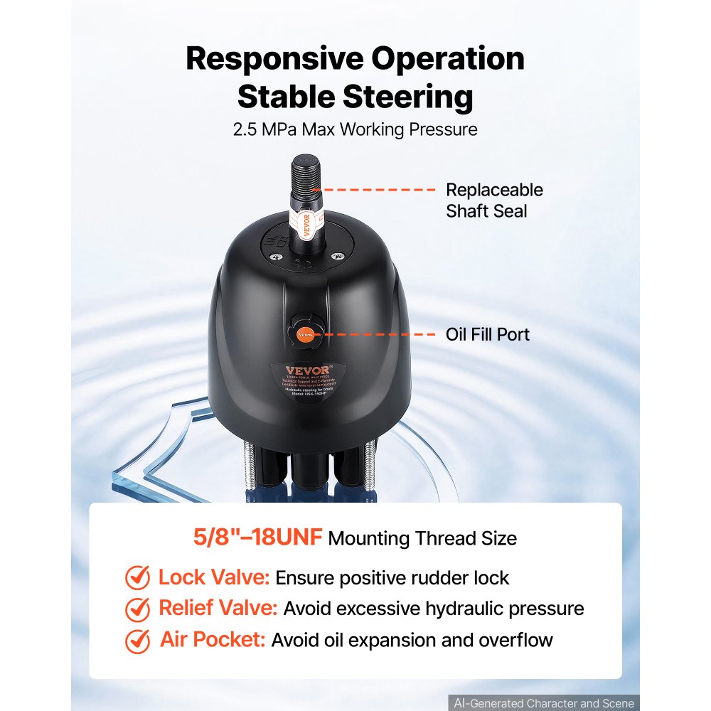 VEVOR Hydraulic Steering Helm Pump 150 HP Outboard Hydraulic Pump for Boats, Marine Boat Steering System, 2.5 MPa Max Work Pressure, Aluminum Alloy Housing, Built-in Lock Valve, Replaceable Shaft Seal