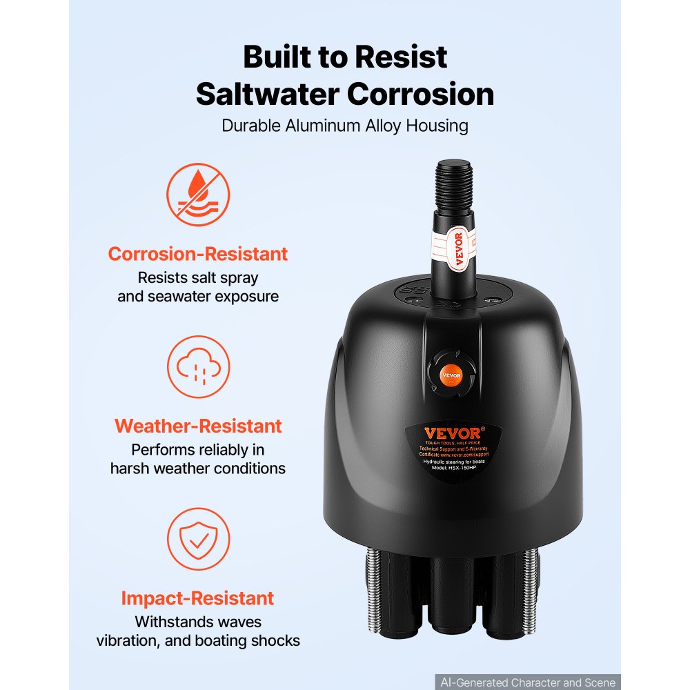 VEVOR Hydraulic Steering Helm Pump 150 HP Outboard Hydraulic Pump for Boats, Marine Boat Steering System, 2.5 MPa Max Work Pressure, Aluminum Alloy Housing, Built-in Lock Valve, Replaceable Shaft Seal