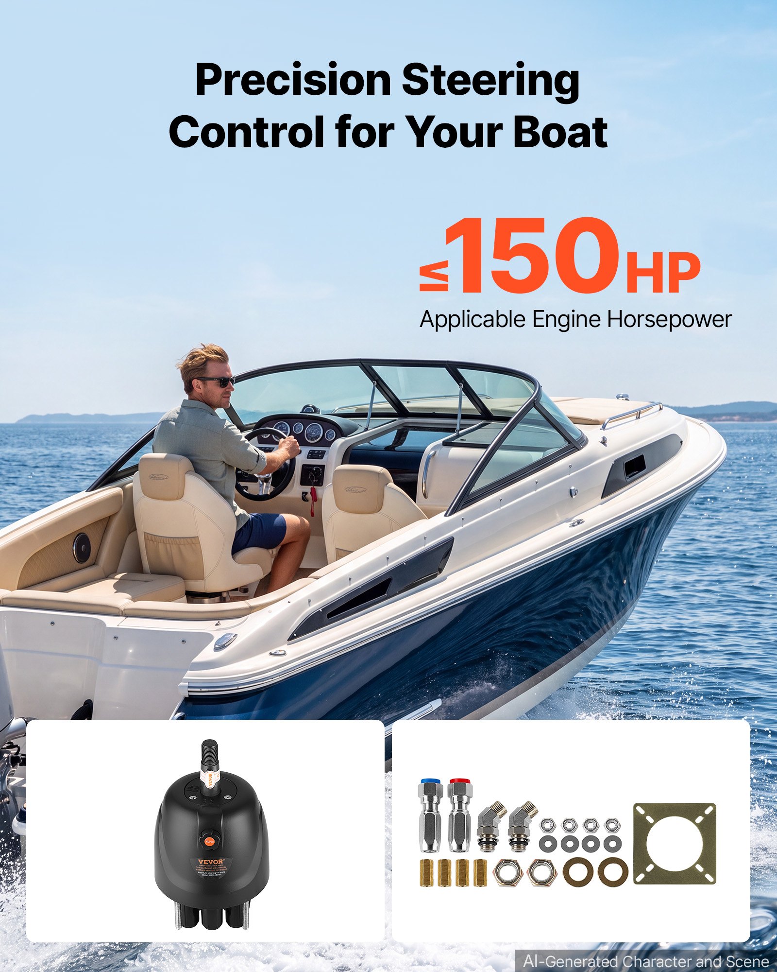 VEVOR Hydraulic Steering Helm Pump 150 HP Outboard Hydraulic Pump for Boats, Marine Boat Steering System, 2.5 MPa Max Work Pressure, Aluminum Alloy Housing, Built-in Lock Valve, Replaceable Shaft Seal