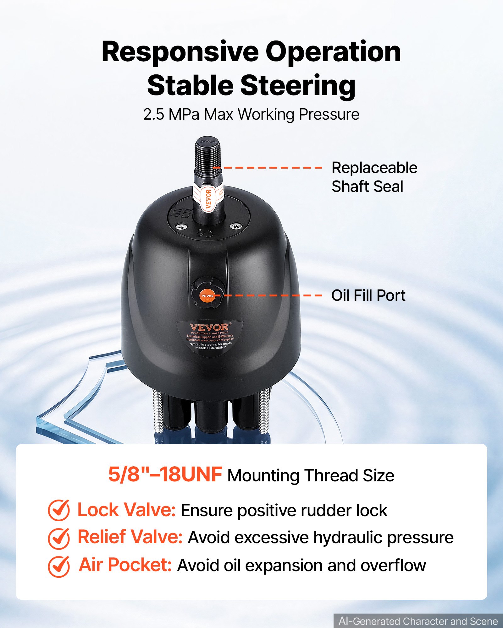 VEVOR Hydraulic Steering Helm Pump 150 HP Outboard Hydraulic Pump for Boats, Marine Boat Steering System, 2.5 MPa Max Work Pressure, Aluminum Alloy Housing, Built-in Lock Valve, Replaceable Shaft Seal