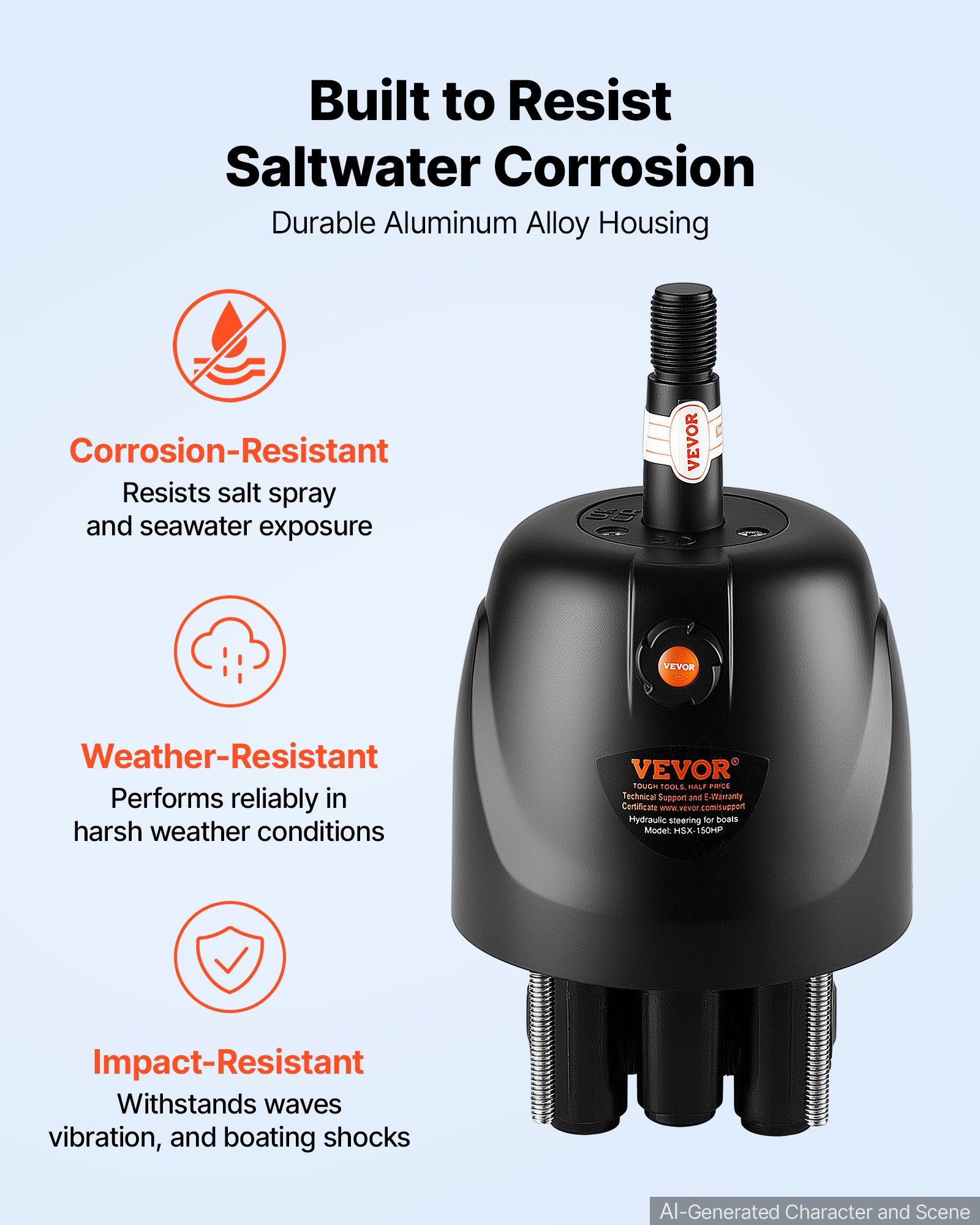 VEVOR Hydraulic Steering Helm Pump 150 HP Outboard Hydraulic Pump for Boats, Marine Boat Steering System, 2.5 MPa Max Work Pressure, Aluminum Alloy Housing, Built-in Lock Valve, Replaceable Shaft Seal