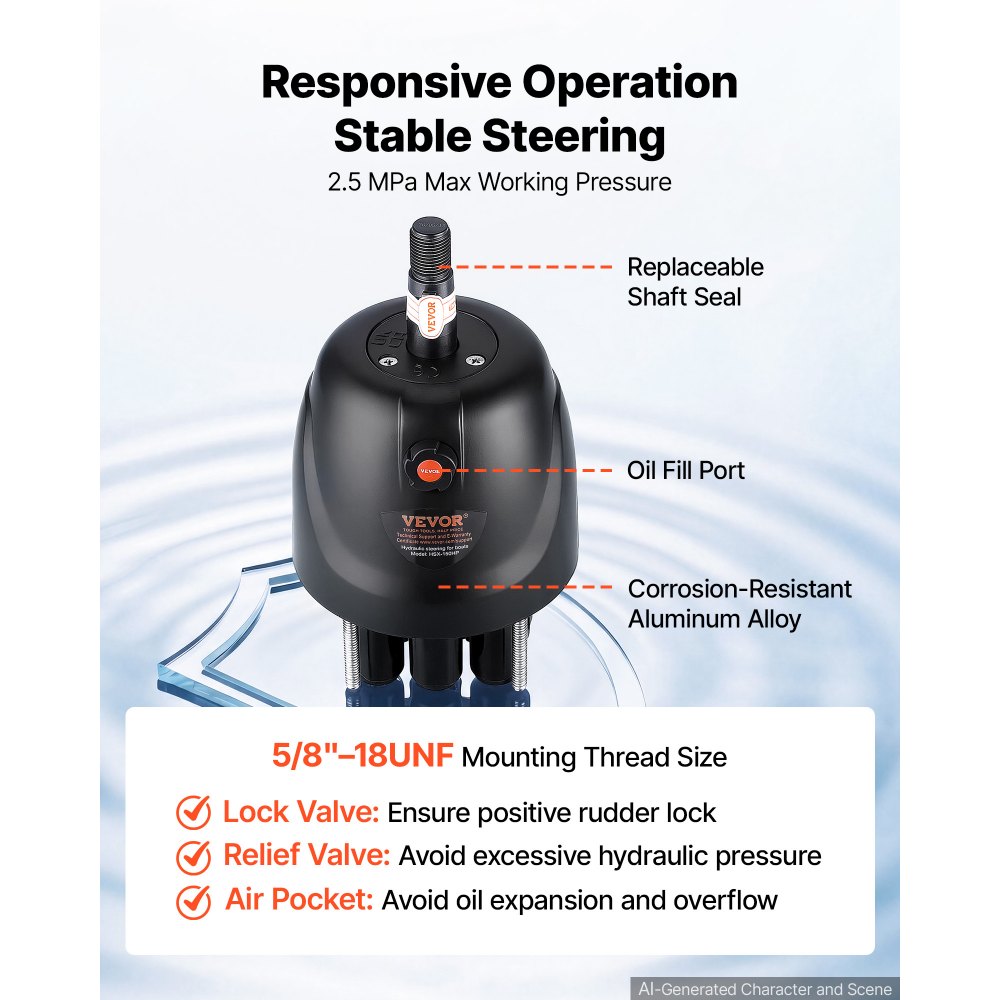 VEVOR Hydraulic Steering Kit 150HP Hydraulic Outboard Steering System 20 ft, Marine Boat Steering System, 2.5 MPa Helm Pump, Two-Way Lock Cylinder, 20 Feet High-Strength Hoses, for Single-Engine Use