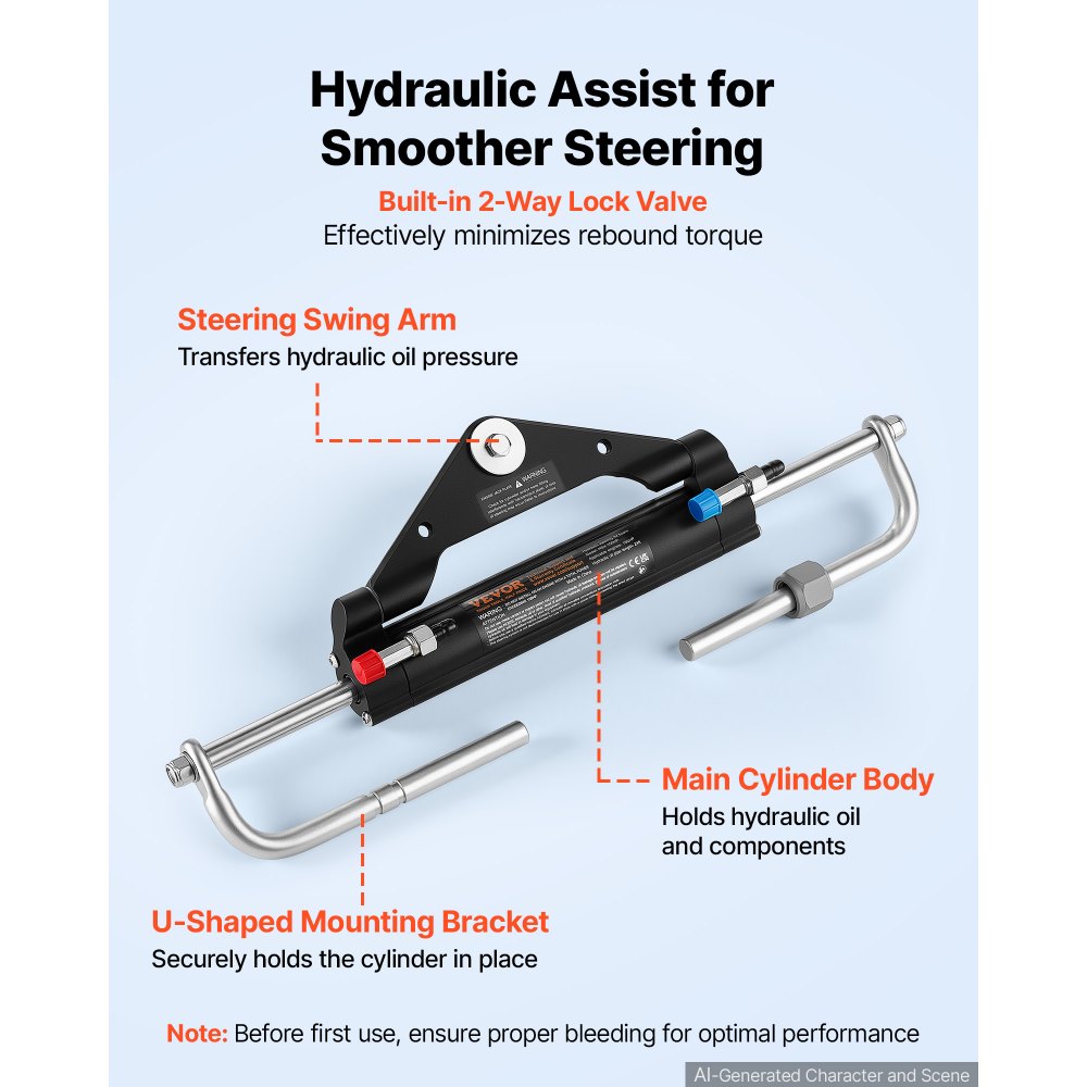 VEVOR Hydraulic Steering Kit 150HP Hydraulic Outboard Steering System 20 ft, Marine Boat Steering System, 2.5 MPa Helm Pump, Two-Way Lock Cylinder, 20 Feet High-Strength Hoses, for Single-Engine Use