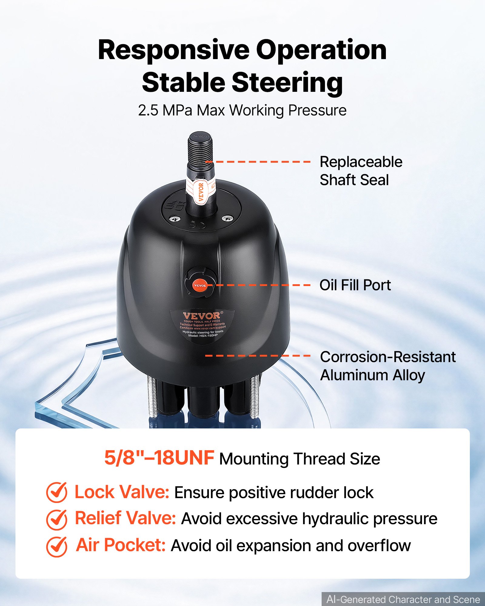 VEVOR Hydraulic Steering Kit 150HP Hydraulic Outboard Steering System 20 ft, Marine Boat Steering System, 2.5 MPa Helm Pump, Two-Way Lock Cylinder, 20 Feet High-Strength Hoses, for Single-Engine Use