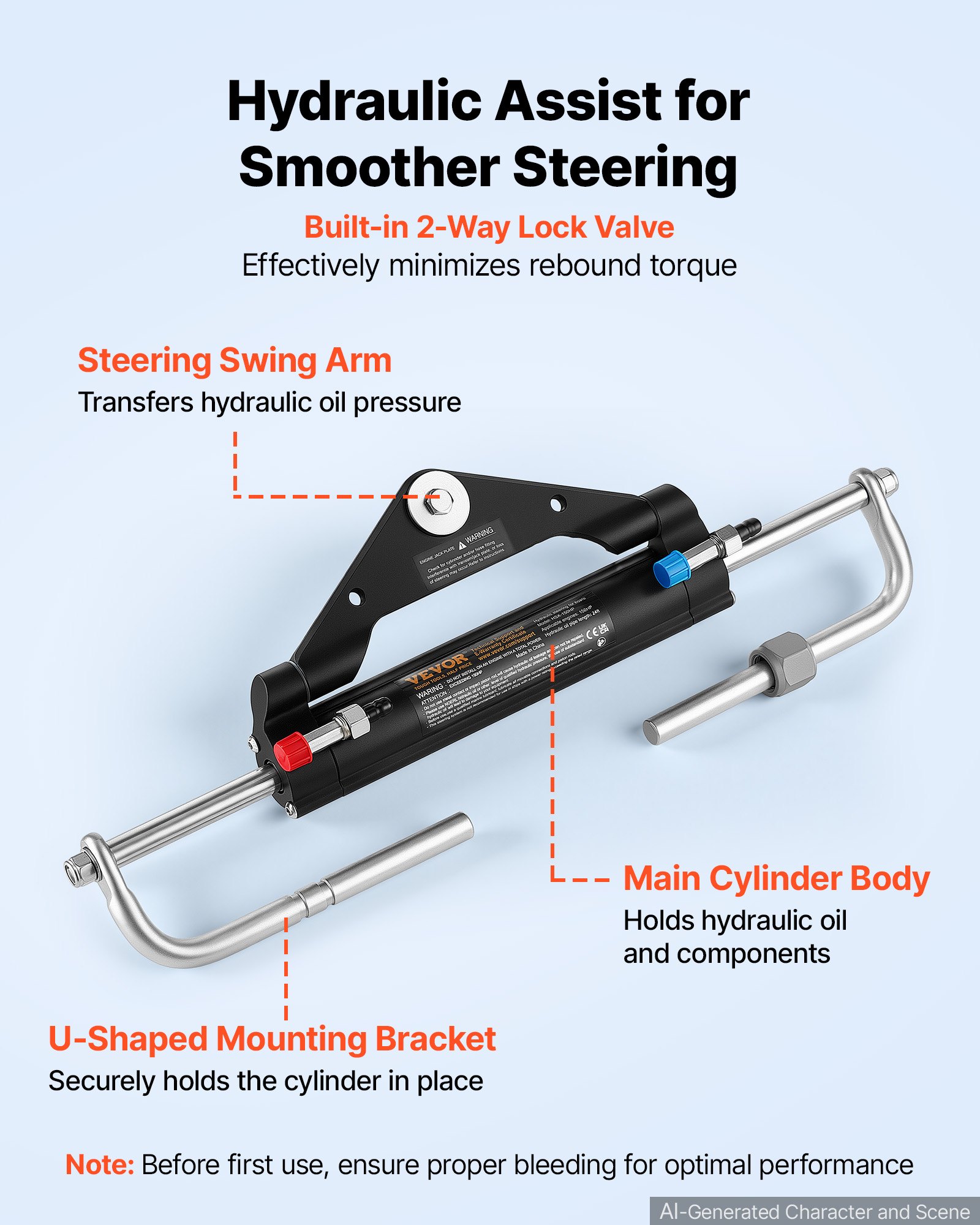 VEVOR Hydraulic Steering Kit 150HP Hydraulic Outboard Steering System 7.32m, Marine Boat Steering System, 2.5 MPa Helm Pump, Two-Way Lock Cylinder, 7.32 m High-Strength Hoses, for Single-Engine Use