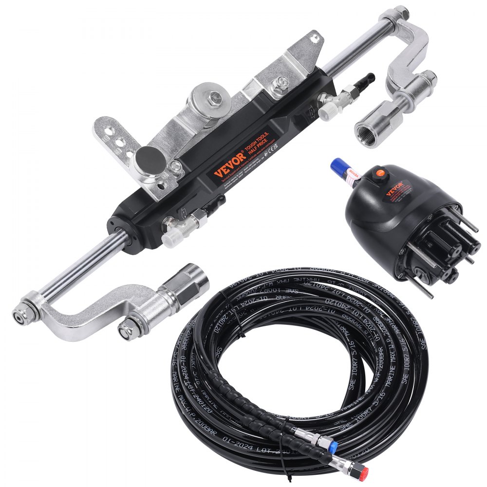 VEVOR Hydraulic Outboard Steering Kit, 300HP, Marine Boat Hydraulic Steering System, with Helm Pump Two-Way Lock Cylinder and 792.5 cm Hydraulic Steering Hose, for Single Station Single-Engine Boats