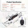 VEVOR outboard steering kit specifications, dimensions, and parts layout with model hsx-300hp-b.