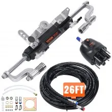 VEVOR Hydraulic Outboard Steering Kit, 300HP, Marine Boat Hydraulic Steering System, with Helm Pump Two-Way Lock Cylinder and 26 Feet Hydraulic Steering Hose, for Single Station Single-Engine Boats