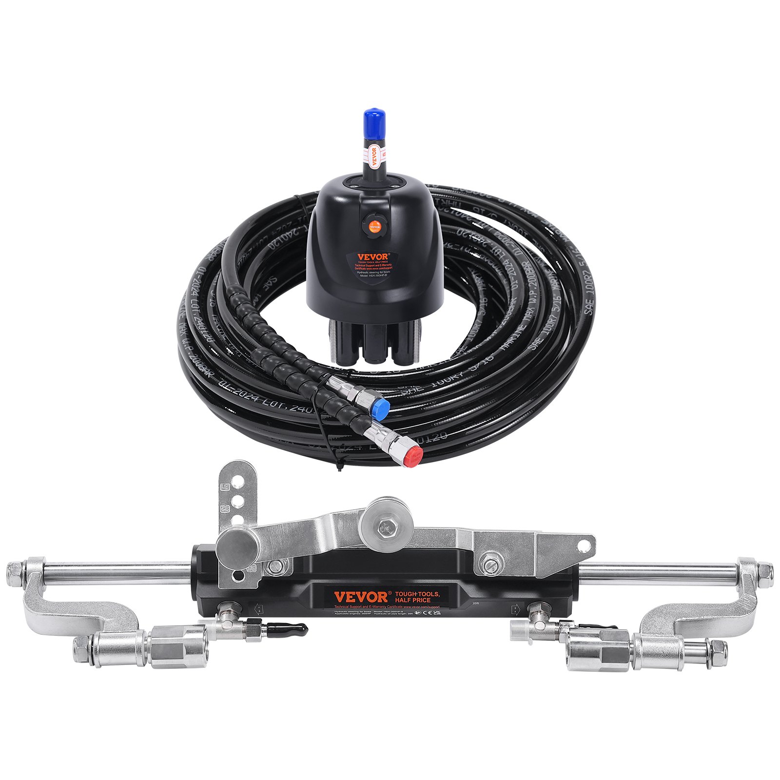VEVOR Hydraulic Outboard Steering Kit, 300HP, Marine Boat Hydraulic Steering System, with Helm Pump Two-Way Lock Cylinder and 792.5 cm Hydraulic Steering Hose, for Single Station Single-Engine Boats