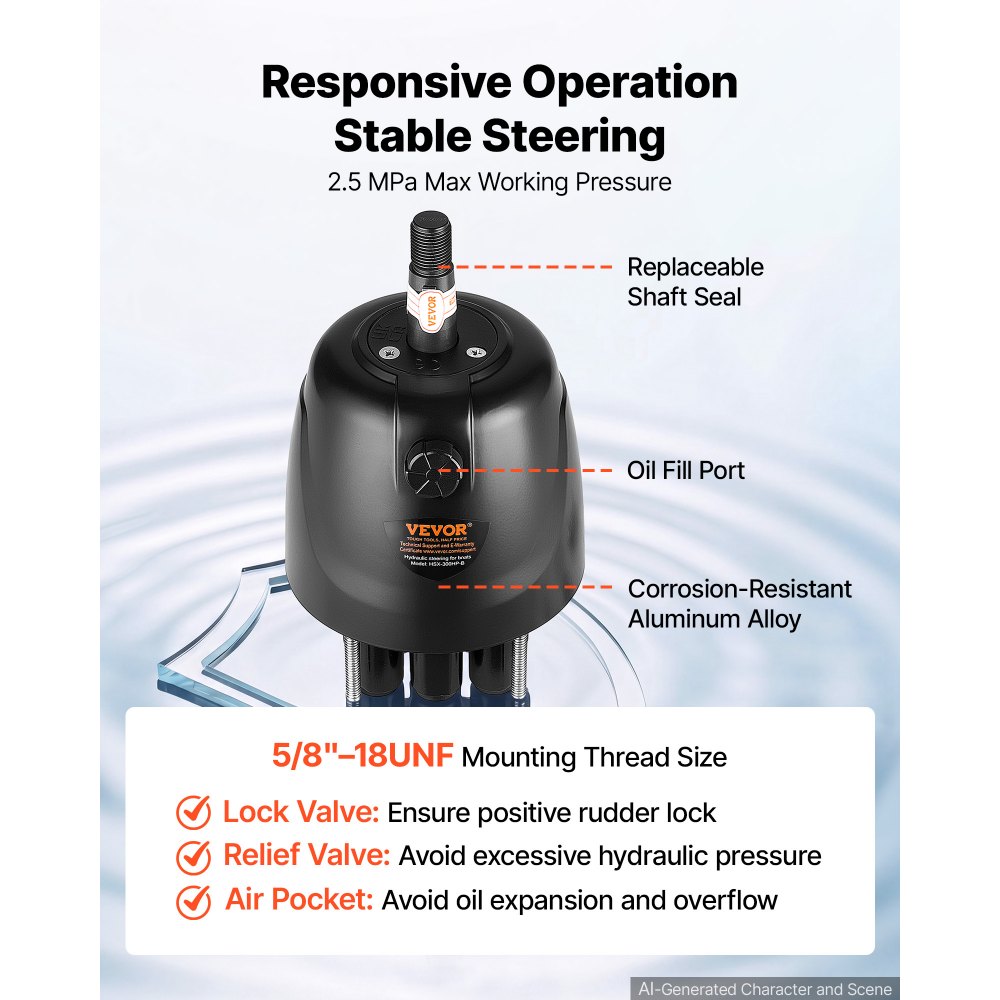 VEVOR Hydraulic Steering Kit 300HP Hydraulic Outboard Steering System 7.92m, Marine Boat Steering System, 2.5 MPa Helm Pump, Two-Way Lock Cylinder, 7.92 m High-Strength Hoses, for Single-Engine Use
