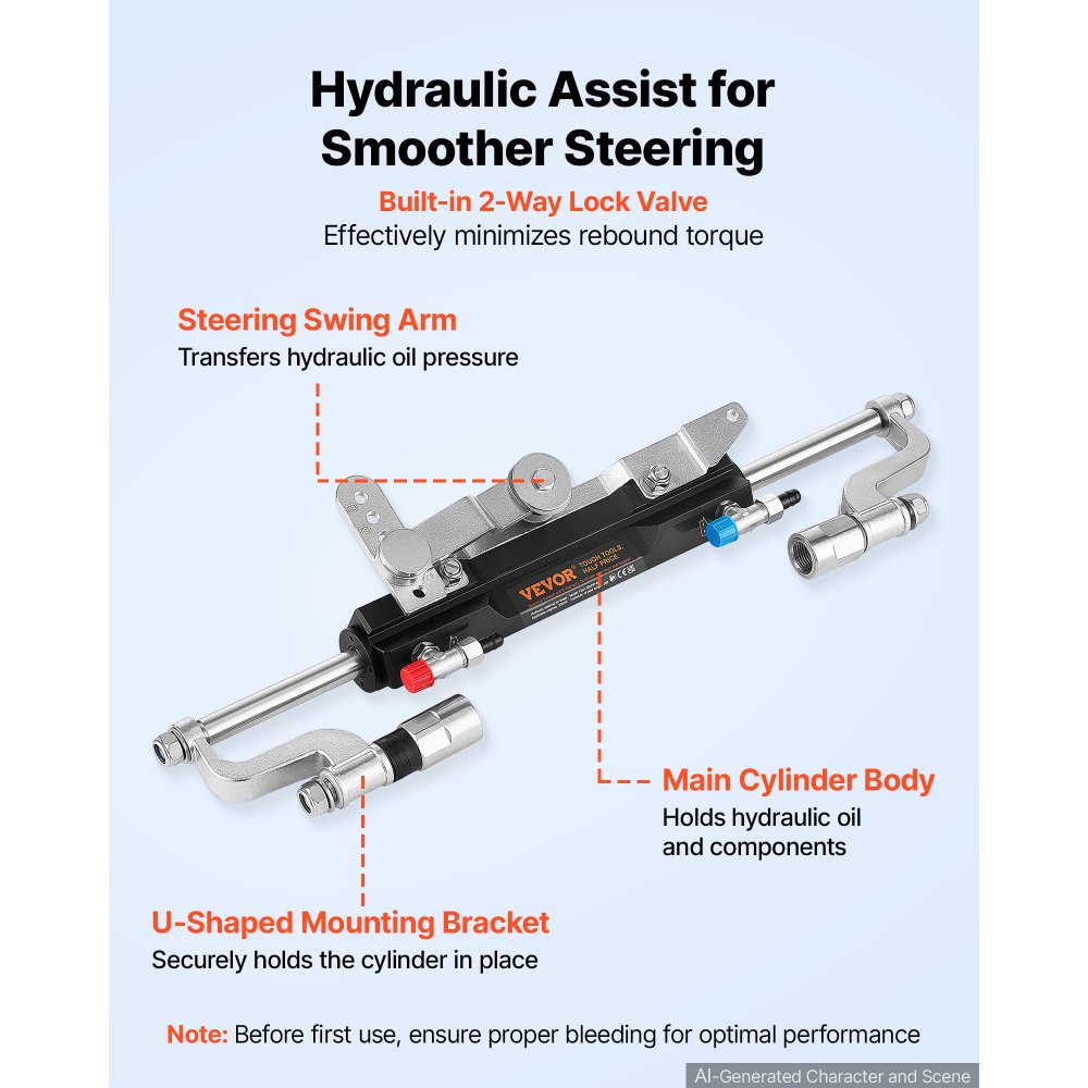 VEVOR Hydraulic Steering Kit 300HP Hydraulic Outboard Steering System 7.92m, Marine Boat Steering System, 2.5 MPa Helm Pump, Two-Way Lock Cylinder, 7.92 m High-Strength Hoses, for Single-Engine Use