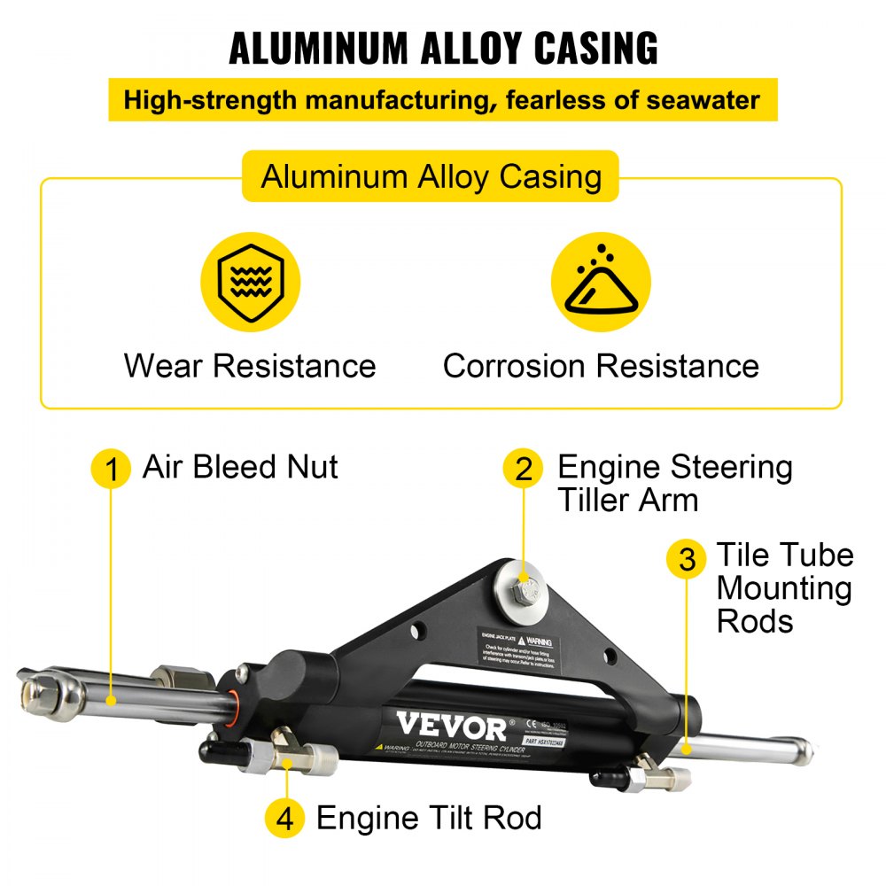 VEVOR Hydraulic Steering Cylinder HC4645H Front Mount Hydraulic Outboard Marine Steering Cylinder Suit for Up to 150HP Boats Steering,hydraulic steering