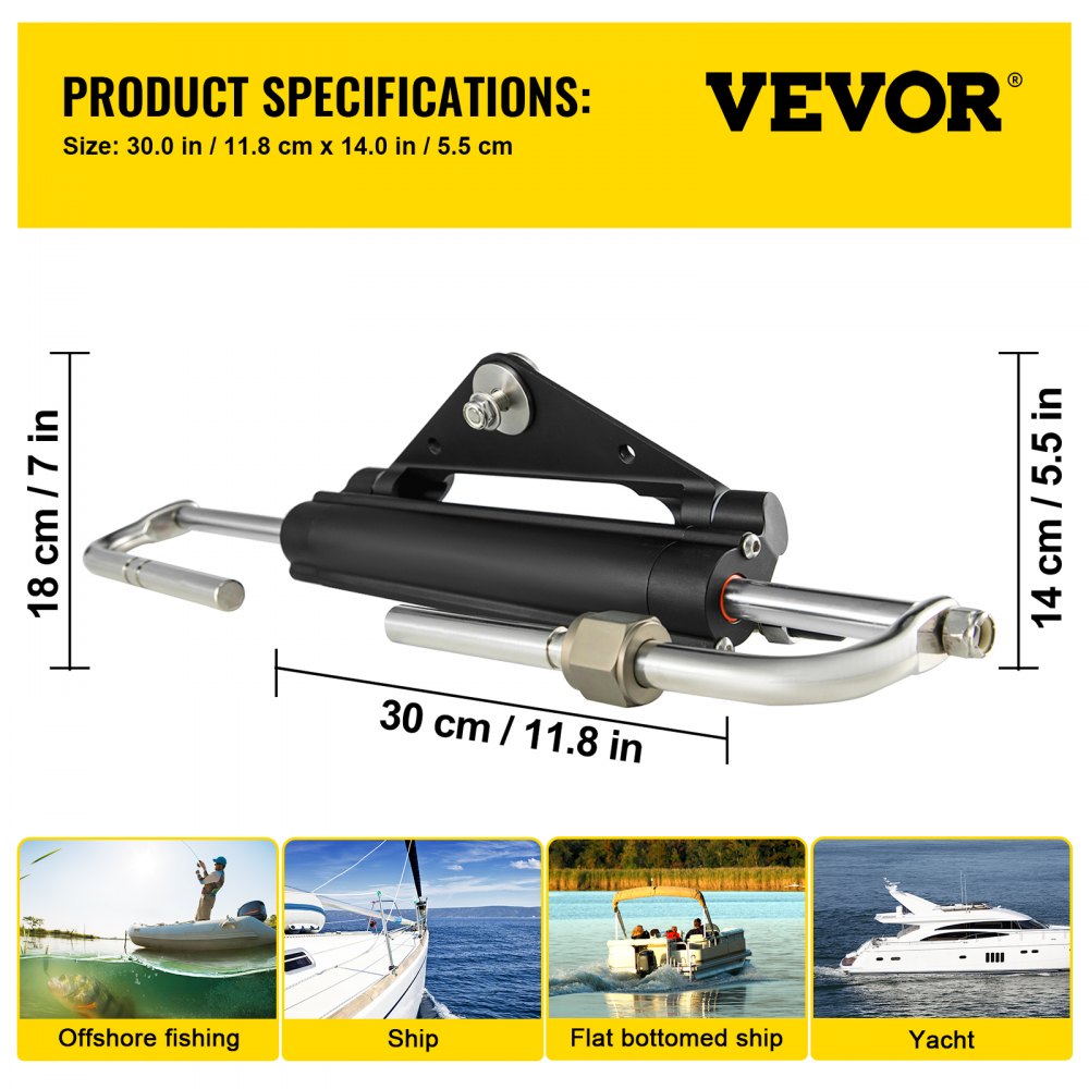 VEVOR Hydraulic Steering Cylinder HC4645H Front Mount Hydraulic Outboard Marine Steering Cylinder Suit for Up to 150HP Boats Steering,hydraulic steering
