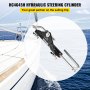 VEVOR hydraulic marine steering cylinder featured on sailing boat in the ocean.