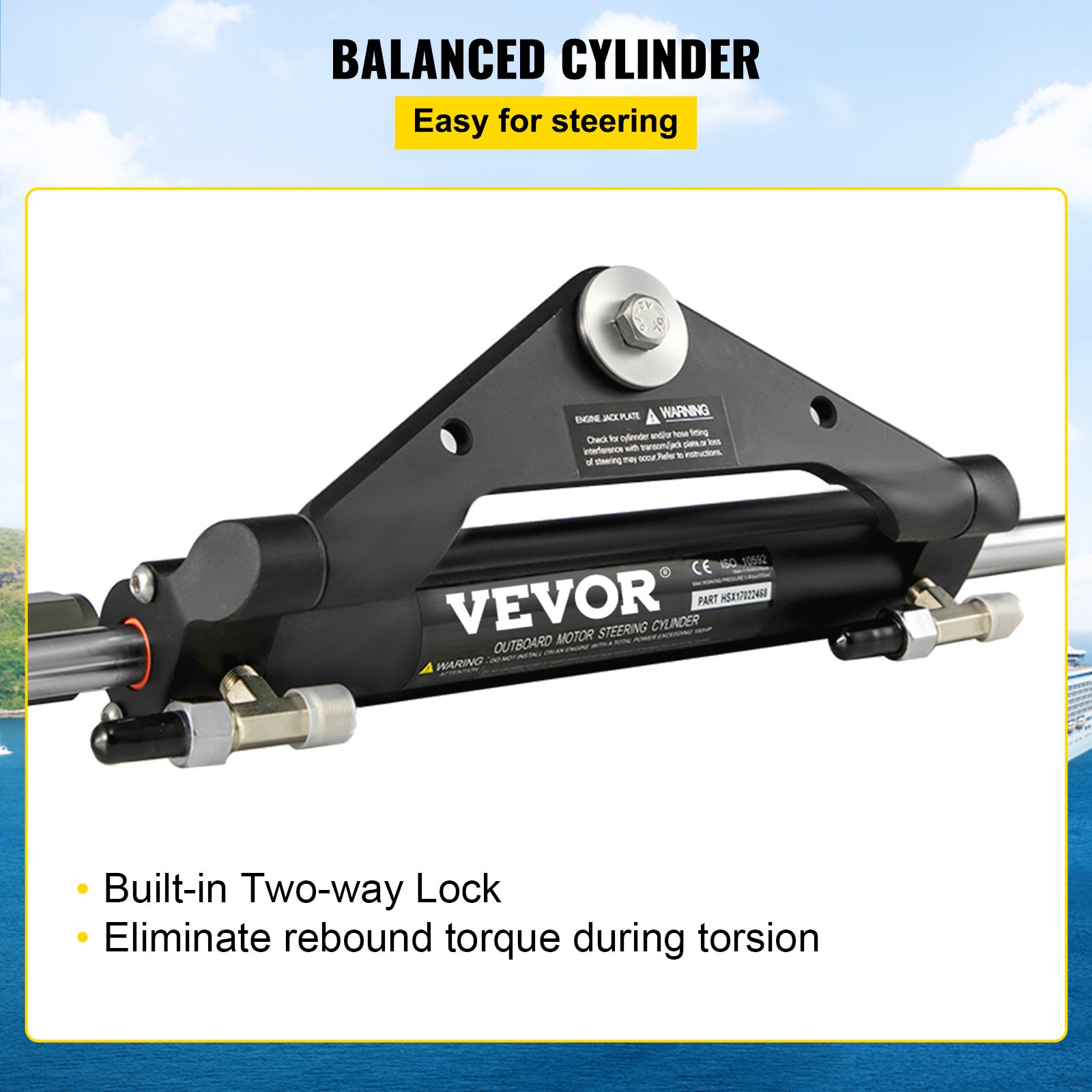 VEVOR Hydraulic Steering Cylinder HC4645H Front Mount Hydraulic Outboard Marine Steering Cylinder Suit for Up to 150HP Boats Steering