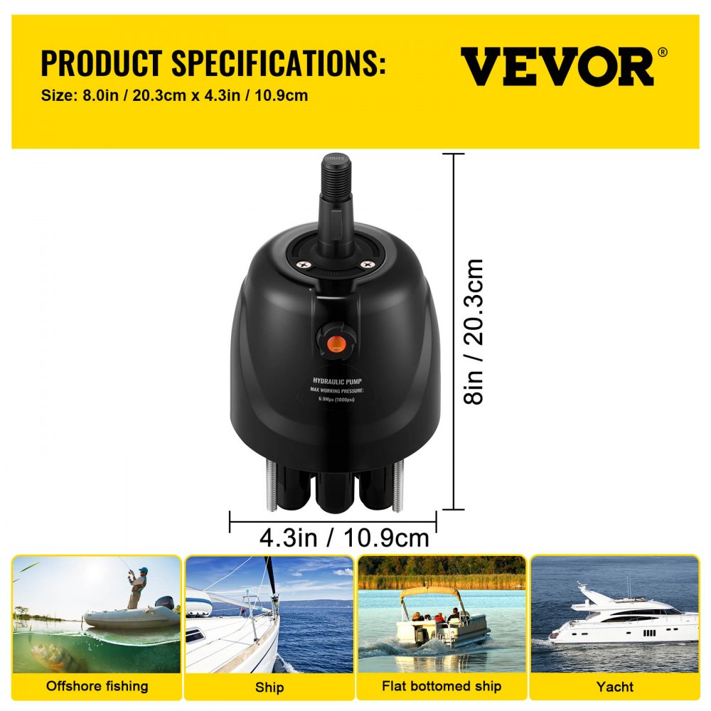 VEVOR Outboard Hydraulic Steering Pump Helm 300 HP Hydraulic Pump HH5271-3 for Cruisers Runabouts Boats