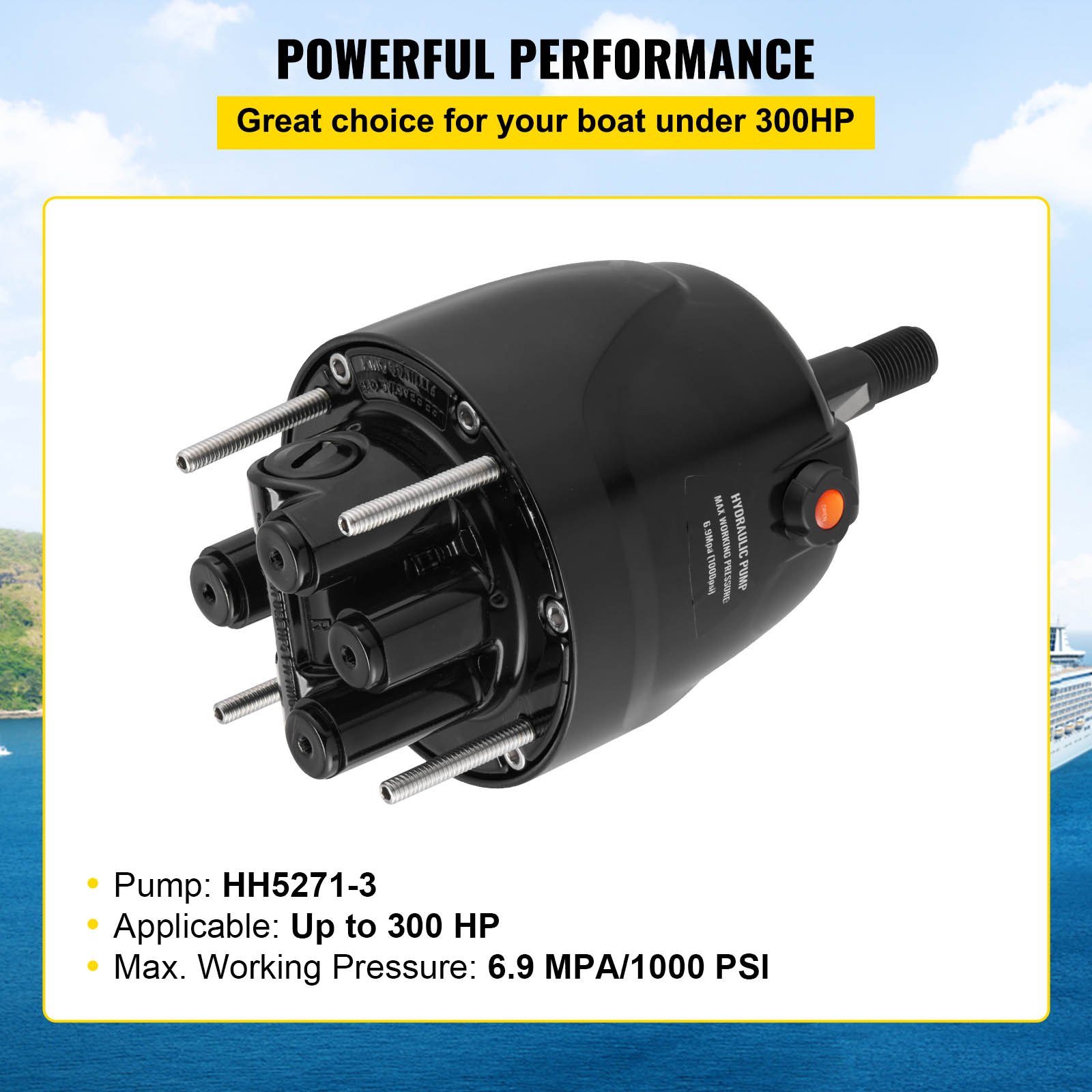 VEVOR Outboard Hydraulic Steering Pump Helm 300 HP Hydraulic Pump HH5271-3 for Cruisers Runabouts Boats