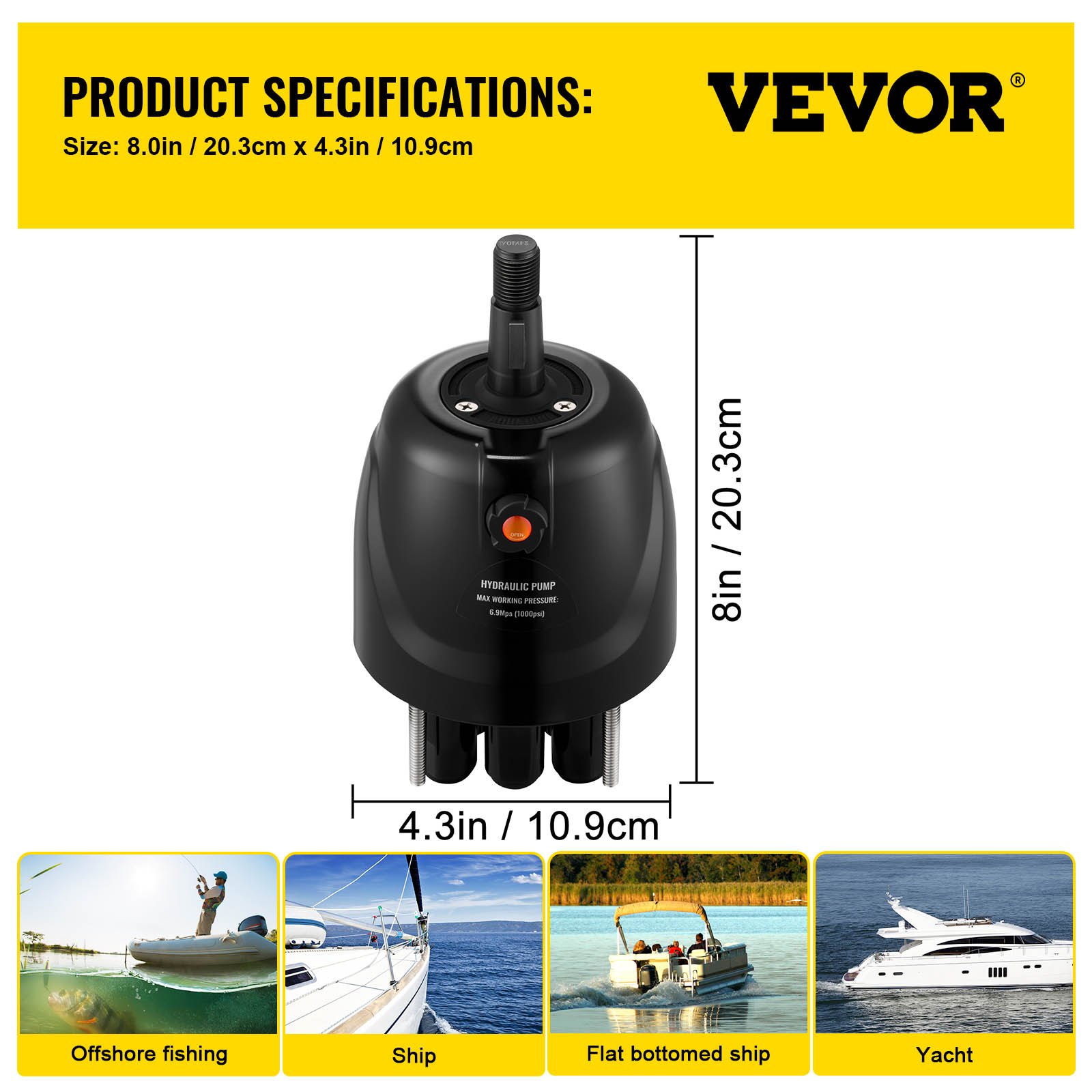 VEVOR Outboard Hydraulic Steering Pump Helm 300 HP Hydraulic Pump HH5271-3 for Cruisers Runabouts Boats