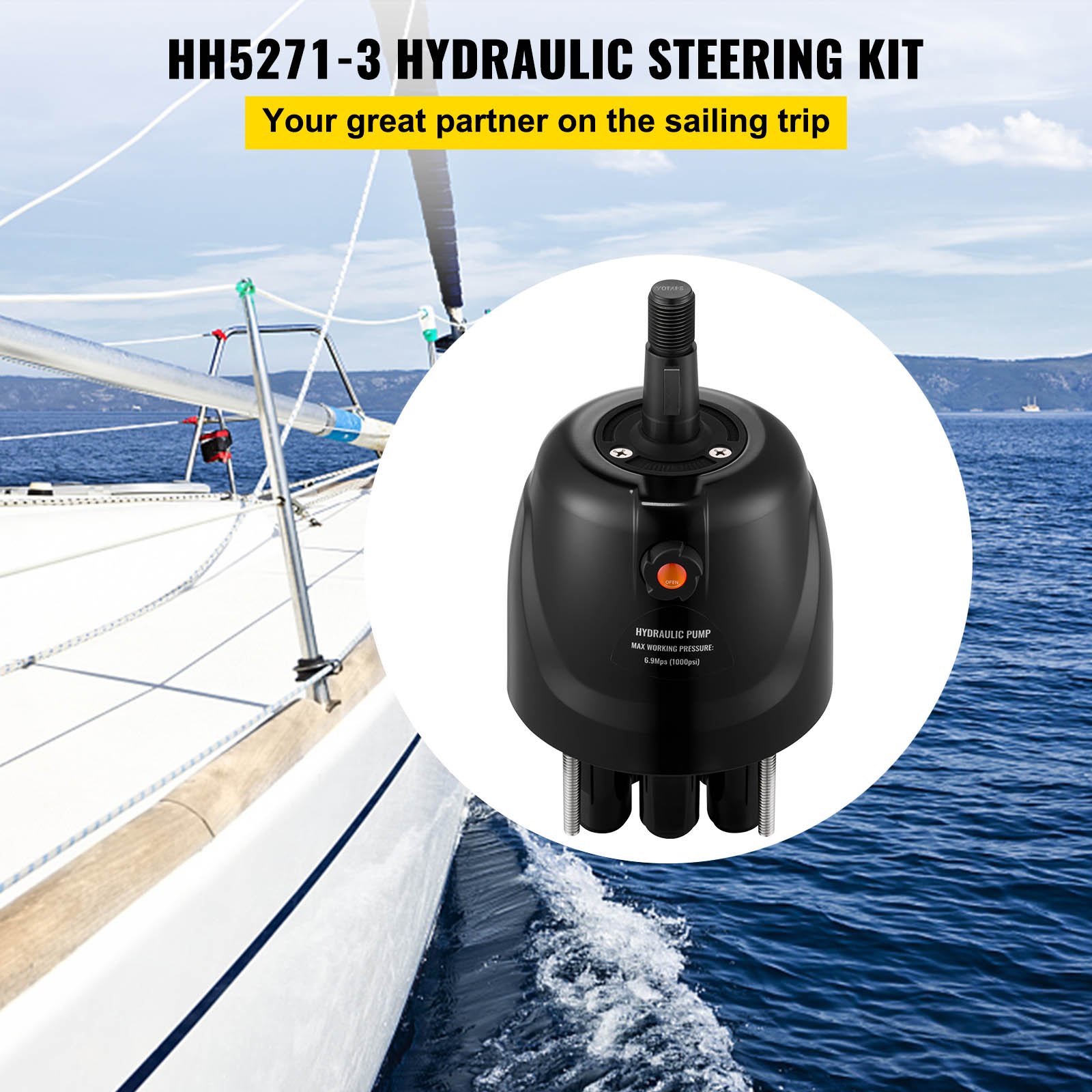 VEVOR Outboard Hydraulic Steering Pump Helm 300 HP Hydraulic Pump HH5271-3 for Cruisers Runabouts Boats