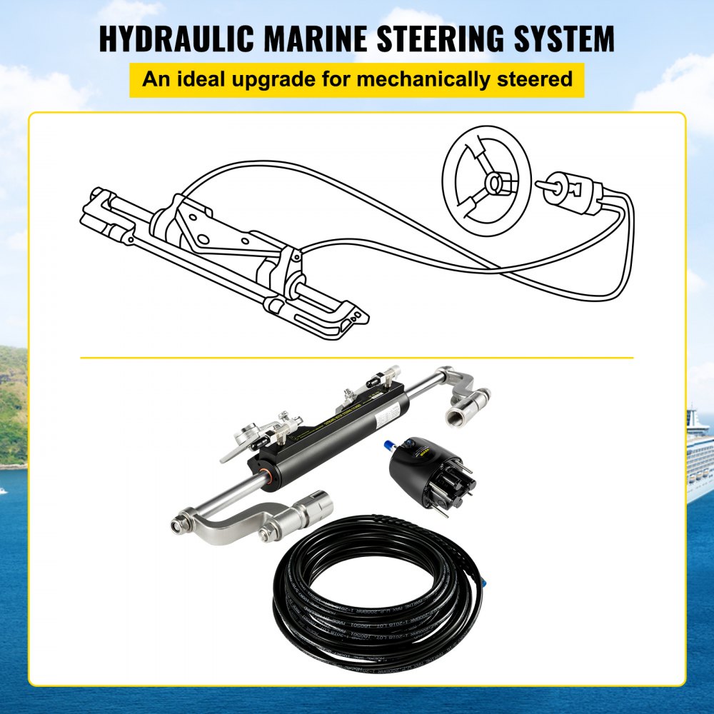 VEVOR Hydraulic Steering Kit, 300HP Hydraulic Steering Compact Cylinder, Hydraulic Outboard Steering Kit with Helm Pump for Boat Marine Steering System