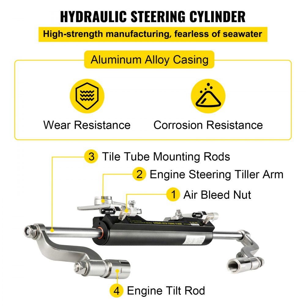 VEVOR Hydraulic Steering Kit, 300HP Hydraulic Steering Compact Cylinder, Hydraulic Outboard Steering Kit with Helm Pump for Boat Marine Steering System