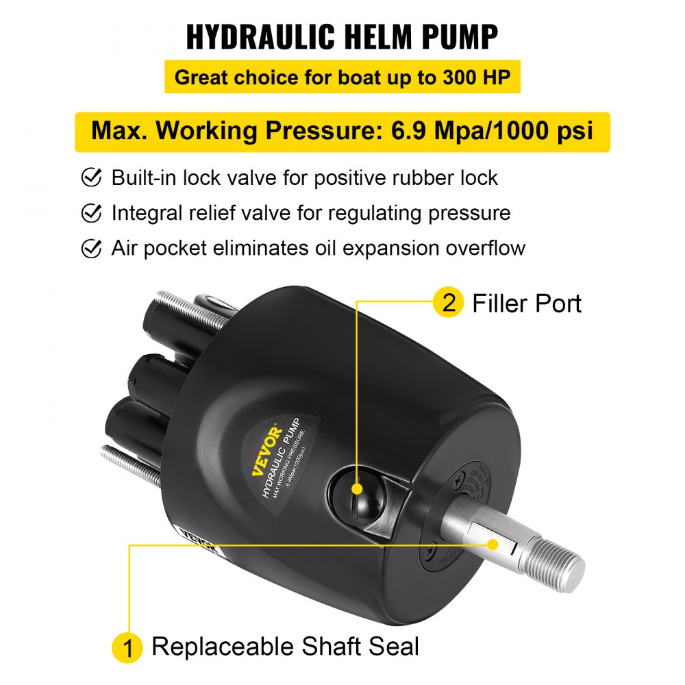 VEVOR Hydraulic Steering Kit, 300HP Hydraulic Steering Compact Cylinder, Hydraulic Outboard Steering Kit with Helm Pump for Boat Marine Steering System