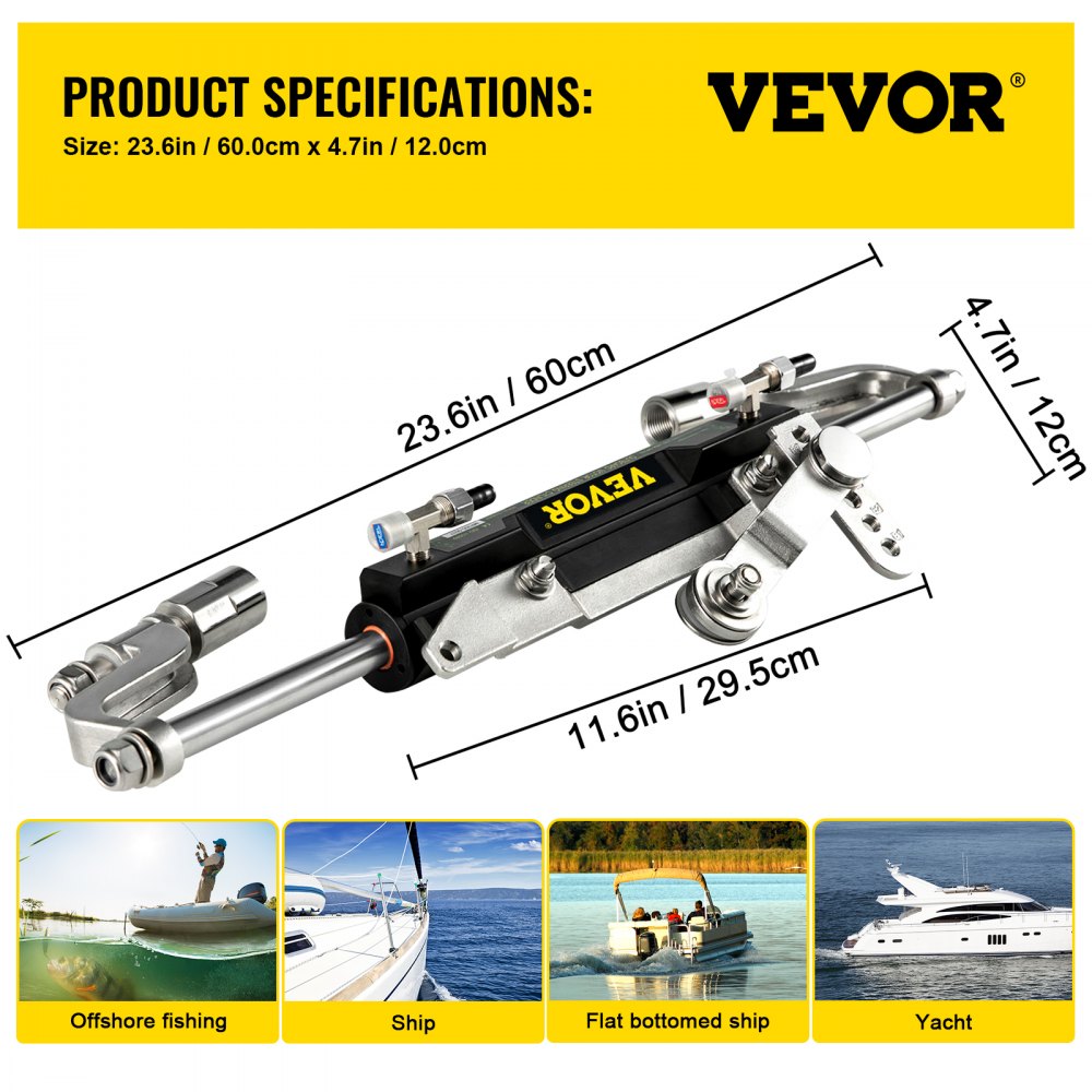 VEVOR Hydraulic Steering Kit, 300HP Hydraulic Steering Compact Cylinder, Hydraulic Outboard Steering Kit with Helm Pump for Boat Marine Steering System