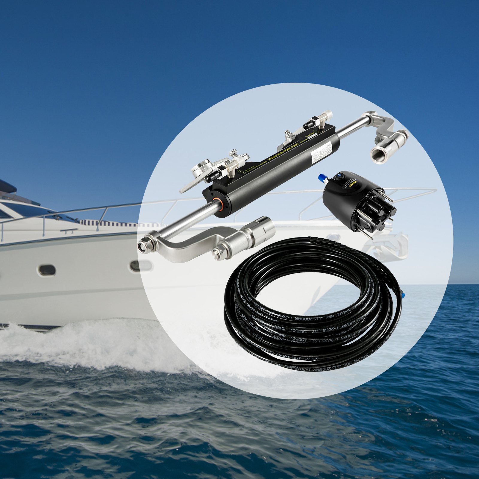 VEVOR Hydraulic Steering Kit, 300HP Hydraulic Steering Compact Cylinder, Hydraulic Outboard Steering Kit with Helm Pump for Boat Marine Steering System
