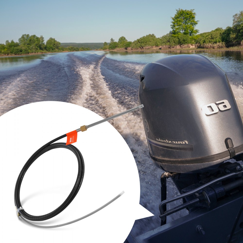 VEVOR Boat Steering Cable, 17 Feet Outboard Marine Rotary Steering Cable, 1/2 Ton High Tensile Strength, Steel Steering Wheel Cable Compatible with Most Single-Station Outboard Steering Systems