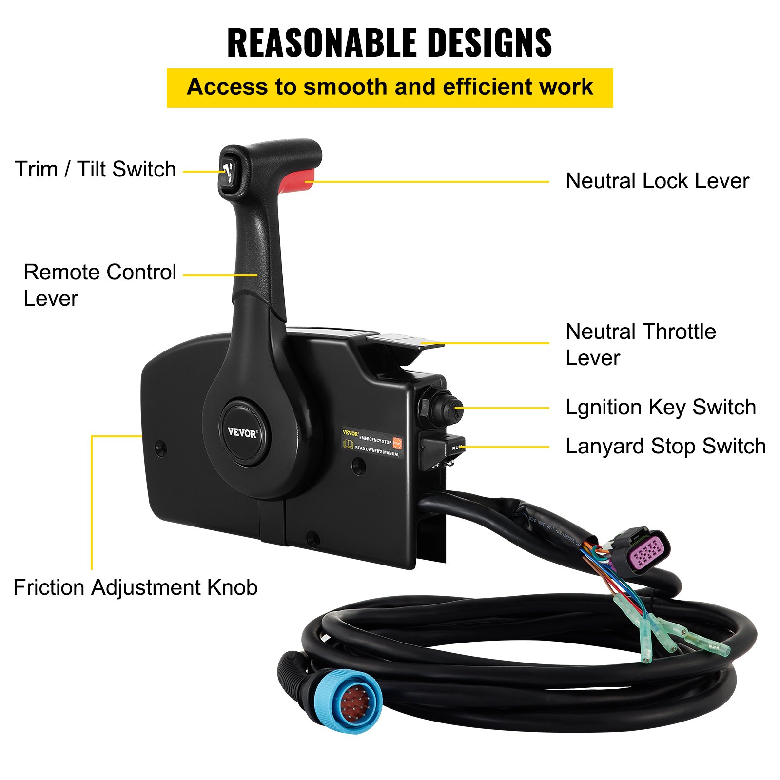 VEVOR Boat Throttle Control 881170A13 Remote Control Box Outboard Remote Control Box with 15' harness with 14 Pin Deutshe Connector For Mercury Outboard Engine Gasoline